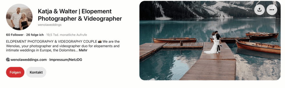Pinterest Guide für Fotograf:innen: Screenshot vom Pinterest Profil von den Fotografen Katja und Walter